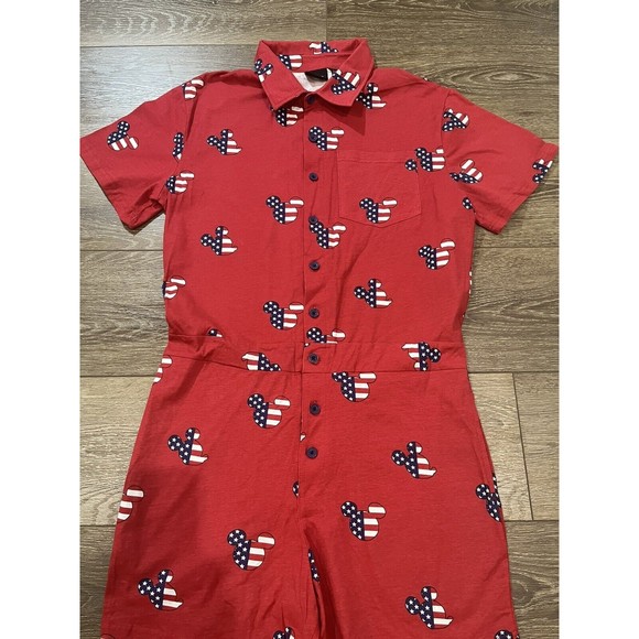Disney Men's Red Mickey Mouse Americana Pajama Romper Mens small pajamas 1222 - Picture 4 of 11
